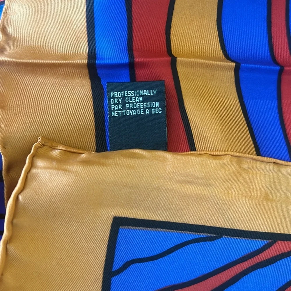 Estadi 100% Silk Twill Orange Red Blue Abstract Print Scarf Hand Rolled Hem NEW